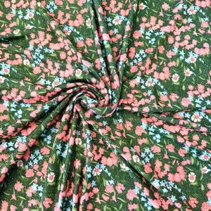 Vintage Fabric Floral Polyester 4 yards x 122” Green Pink Blue